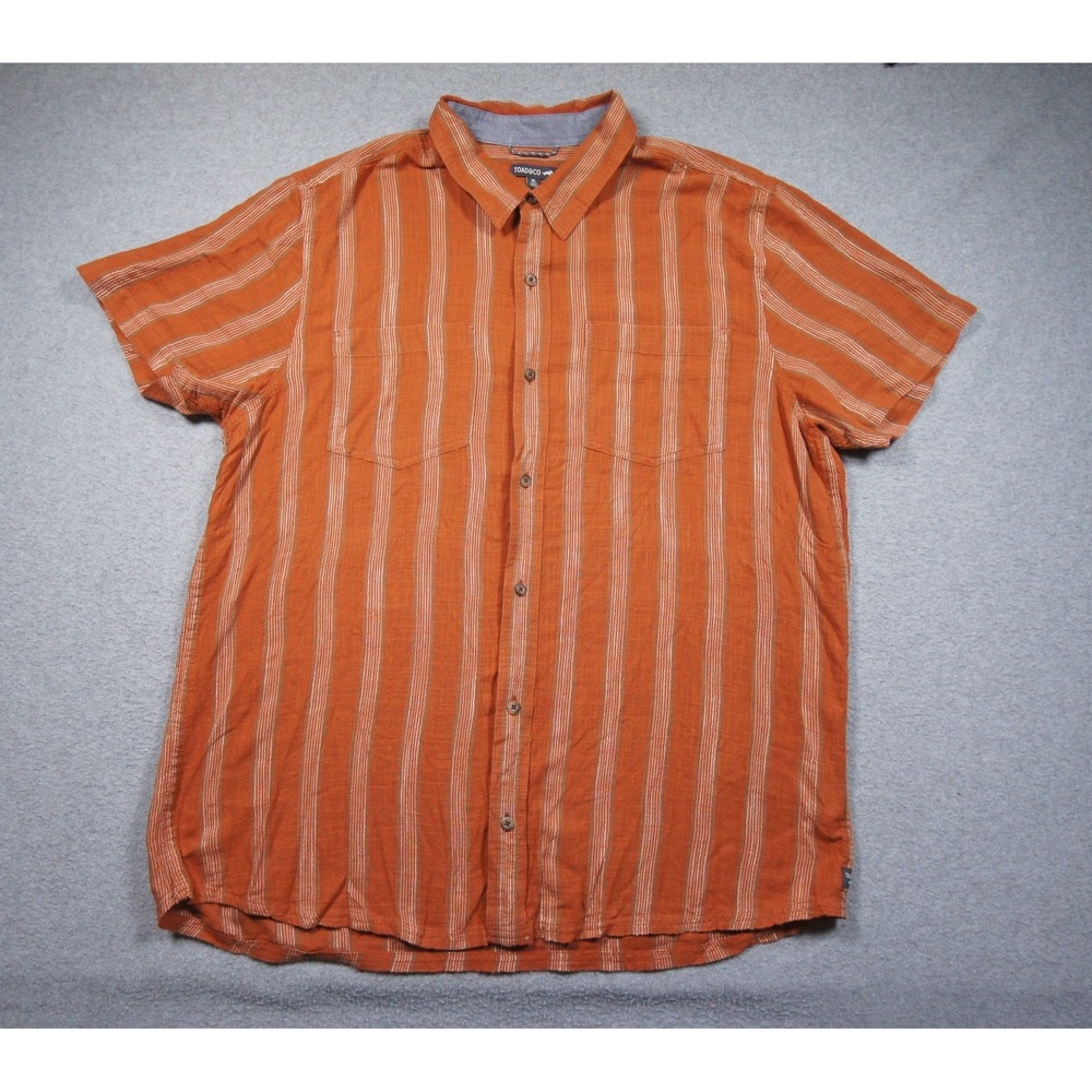 Toad And Co Shirt Mens XL Orange Button Up Striped Short Sleeve Casual Outdoor